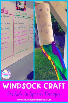 Making a windsock craft in speech therapy is the EASIEST craft to prep and will make planning for mixed groups a breeze. Check out this blog post for ideas on how to use this craft in speech therapy. Kids Speech Therapy, Windsock Craft, Spring Activity, Special Education Activities