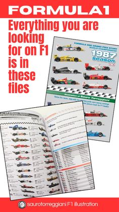 a book with pictures of racing cars on it and the text formula everything you are looking for