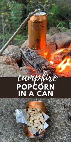 campfire popcorn in a can is an easy camping snack