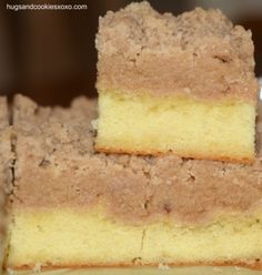 three pieces of cake stacked on top of each other