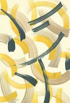 an abstract painting with black and yellow lines