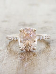 Delphine: Oval Peach Sapphire Engagement Ring | Ken & Dana Design Rose Gold Pave Band, Peach Sapphire Engagement Ring, Solitaire Engagement Ring Settings, Peach Sapphire, Peach Morganite, Ring Inspo, Oval Engagement, Pave Band, Morganite Engagement