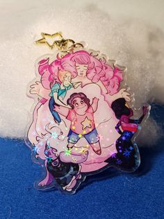 A four inch Steven Universe charm (featuring our boy Steven, Rose, Pearl, Garnet, and Amethyst!) with holographic stars on one side.  This was a product of sudden hyperfixation at 2 in the morning. The artist has been requested to modify their sleeping habits. This has had... Limited success. - C.G.R, Head of Communications Steven Universe Earrings, Steven Universe Stuff To Buy, Steven Universe Items, Steven Universe Keychain, Steven Universe Hot Topic, Sleeping Habits, Acrylic Keychain, Steven Universe, In The Morning