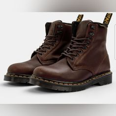 Nwob Brown Dr. Martens Winter Warm And Cozy Warmwair Leather Lace Up Boots Insulated Lining Perfect For Cold Weather Wear. New Men's Sizes Inventory: Gr P34 Please Note Retailer Wrote Size Etc On Soles And There May Be Stickers And Or Residue, Slight Surface Scuffs Or Indentions, Possible Dust Or Dirt From Being On Display At The Retail Store And Are Discounted Priced According To Previously Stated Potential Conditions Of These Shoes. Shoes Are New, Not Worn, But May Have Been Tried On In The Retail Store. Please Note That Only One Set Of Pictures Taken For Multiple Sizes And You Will Receive The Size Ordered Regardless Of The Size Shown In The Photos In This Ad. Doc Martens Mens Boots, Boots Mens, Vintage Brown Lace-up Boots For Winter, Brown Lace-up Vintage Martin Boots, Brown Doc Martens, Brown Dr Martens, Doc Martens Mens, Mens Combat Boots Brown, Rugged Brown Lace-up Combat Boots