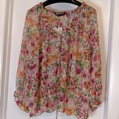 Zara Metallic Thread Floral Shirt. Sz Xl. Doesn’t Fit And I Missed The Return Window :/ Very Pretty Colors Zara Multicolor Spring Tops, Casual Pink Spring Blouse, Casual Pink Blouse For Spring, Pink Blouse For Spring Daywear, Zara Tops For Spring Daywear, Pink Relaxed Fit Blouse For Fall, Relaxed Fit Pink Blouse For Fall, Pink Flowy Tops For Fall, Pink Blouse For Fall Daywear