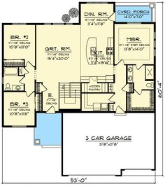 the first floor plan for this house shows the garage and living area, as well as the