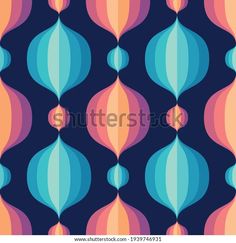 an abstract pattern with blue, orange and pink shapes on a dark background - stock photo