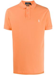 Orange cotton embroidered logo polo shirt from Polo Ralph Lauren featuring a classic polo collar, a front button placket, a contrast embroidered logo at the chest and short sleeves. Navy Polo Shirt, Grey Polo Shirt, Ralph Lauren Slim Fit, Black Polo Shirt, Slim Fit Polo, Polo Blue, Cotton Polo Shirt, Suit Accessories, Ralph Lauren Outfits