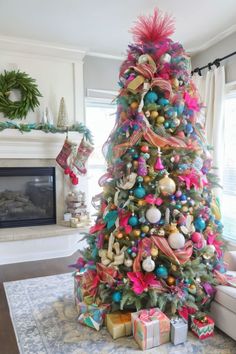 a decorated christmas tree in a living room