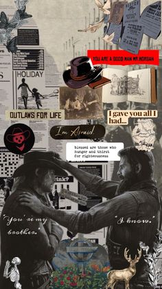 the collage has many different pictures and words on it, including an image of a man