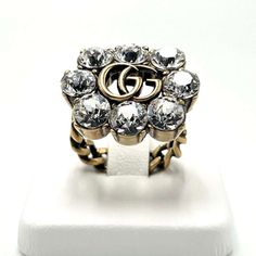 Used Gucci Women's Crystal Double G Ring (Sku: Gzl134tx) === General === Brand : Gucci === Design === Type : Band Ring Gender : Women Material : Metal, Rhinestone === Size === Other Size : 16 === Included Items === Accessories : Box, Manual, Dust Bag Accessories Notice : Before Purchasing, Please Refer To The Images Of The Accessories Included With The Item. === Condition === Condition : Used (Like New) Ranking : Rank S Used - Mint Condition, Like New Item Seller Ranking : Rank S Overall Scratch G Ring, Gucci Rings, Gucci Jewelry, Accessories Box, Types Of Rings, Accessories Rings, New Item, Band Ring, Mint Condition