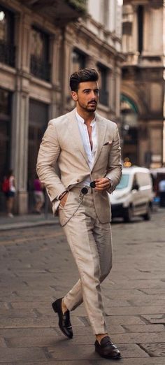 Linen Beige Suit for Men 2 Piece Suit for Party Wear Prom - Etsy Beige Suits For Men, Linen Suit Men, Outfit Herren, Linen Suits For Men, Summer Wedding Suits, Khaki Suits, Khaki Suit, Tan Suit, Beige Suits