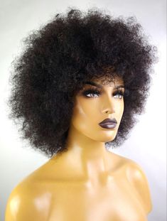 Our natural texture Remy Afro Wig will definitely become your go-to style. It's soft, extremely affordable, easy to style, and maintain. Made with 100% human hair. 180% density. Constructed on a machine made cap with an adjustable band. Available in color IB. Human Hair Afro Wigs, Tapered Afro, Curly Highlights, Remy Wigs, Afro Wig, Crochet Wig, Curly Bangs, Hair Afro, Curly Bob Wigs