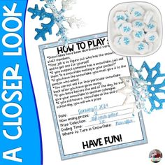 a close up of a snowflake with instructions on how to play in it