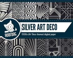 the silver art deco paper is shown in black and white