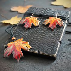 Handmade Multicolor Jewelry For Fall, Whimsical Brown Jewelry Gift, Whimsical Brown Jewelry For Gifts, Whimsical Brown Jewelry For Gift, Multicolor Leaf-shaped Jewelry Gift, Multicolor Leaf Shaped Jewelry For Gifts, Hand Painted Brown Jewelry For A Gift, Hand Painted Brown Jewelry For Gift, Brown Jewelry Gift For Fall