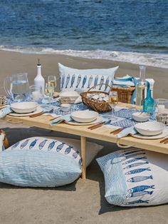 Bohemian Beach Picnic Table Weston Table Wave Pillow, Beach Picnic Party, Beach Table Decorations, Mobile Spa, Beach Dinner, Beach Table, Vintage Room Decor, Inspire Me Home Decor, Summer Tables