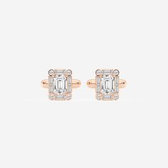 5 1/2 ctw Emerald Lab Grown Diamond Framed Cufflinks 14K Rose Gold FG, VS2+ Diamond Frame, Pearl And Diamond Earrings, Emerald Color, Diamond Chain, Pearl Diamond, Rose Gold Diamonds, 2 Carat, Emerald Diamond, Colored Diamonds