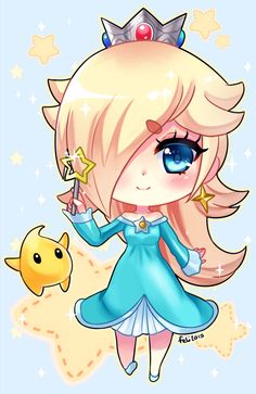 a cartoon girl with blue eyes holding a star