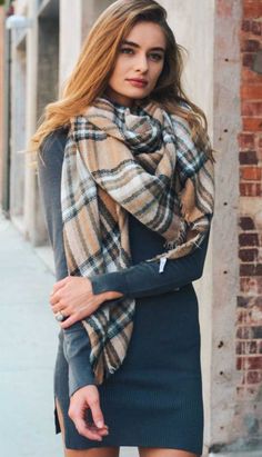 Big Blanket Scarf Three Colors available 1st Picture - White Black 2nd Picture - Khaki 3rd Picture - Beige Dress With Flannel, Square Blanket Scarf, Trendy Blanket, Flannel Scarf, Flannel Scarves, Fall Fashion Accessories, Checkered Scarf, Oversized Blanket, Plaid Blanket Scarf