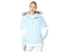 Columbia Bird Mountain Insulated Jacket - Women's Clothing : Spring Blue/White : The Columbia Bird Mountain Insulated Jacket has recycled synthetic down and our most advanced heat-reflective tech that keeps you supremely warm in this mountain-ready jacket. Integrated stretch fabric allows you to move freely when you're tearing down the slopes. Omni-Heat™ Infinity advanced thermal reflective. Omni-Heat™ Recycled Synthetic Down. Omni-Heat™ Stretch Insulation. Two-way comfort stretch. Waterproof an Insulated Long Sleeve Puffer Jacket For Winter Sports, Long Sleeve Nylon Puffer Jacket For Ski Season, Sporty Long Sleeve Puffer Jacket For Ski Season, The North Face Puffer Jacket For Winter Sports, Ski Season Nylon Puffer Jacket, Down Ski Outerwear, Down Outerwear For Skiing With Long Sleeves, Long Sleeve Down Outerwear For Skiing, Nylon Outerwear For Ski Season