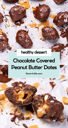 chocolate covered peanut butter date cookies on a sheet of paper with the title above it