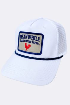 White Meanwhile Patch Roadie Trucker Hat | Meanwhile – Meanwhile Back on the Farm Farm Hat, Nantucket Red, Vintage Trucker Hats, On The Farm, White Mesh, Waxed Canvas, Carolina Blue, The Farm, Christmas Shopping