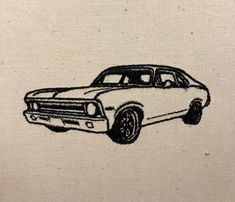 a black and white drawing of a car