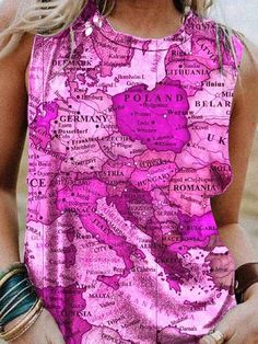 Gender: Women Type:Tank Tops Feature:Map Print. Crew Neck. Sleeveless Material:Polyester Style:Casual/Fashion Color:Gray. Pink. Khaki. Blue Size:S. M. L. XL. 2XL. 3XL. 4XL. 5XL Please Note:All Dimensions Are Measured Manually With A Deviation Of 1 To 3cm. Womens Cami, Fashion Color, Casual Tank Tops, Fashion Colours, Map Print, Cami Tops, Tie Dye Top, Bottoms Pants, Fashion Item