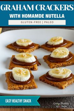 graham crackers with homemade nutella gluten - free palen snack on a white plate