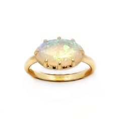 You consider jewelry to be poetry on your person, so you are naturally drawn to this 14k yellow gold and 0.30 ct opal ring! This opal measures 12mm x 7.5mm in size. Size: 7 CONFIDENCE GUARANTEE: These antique components have stood the test of time and have lasted for many decades - many even centuries! Before they land in our studio, our goldsmith ensures they are in perfect modern condition. Every mounting has been inspected, every stone has been secured and every prong has been perfectly fitte Modern Wear, Your Person, Opal Ring, The Test, Opal Rings, Insurance, Opal, Poetry, Ring Size