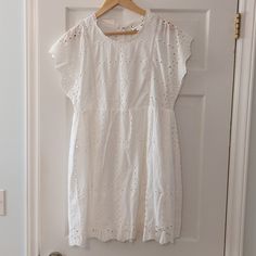 Nwt. Size Large. Babydoll Eyelet Dress, White White Eyelet Mini Dress With Short Sleeves, Fitted Eyelet Dress, Midi Length, White Sleeveless Eyelet Mini Dress, Summer Midi-length Eyelet Dress, Summer Eyelet Dress With V-neck, Lace Tunic Dress, Lace Bell Sleeve Dress, Pink Sundress, Long Sleeve Boho Dress