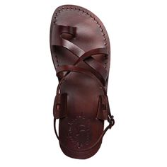 The Good Shepherd Buckle brown, handmade leather sandals with back strap and toe loop - Front View Ankle Strap Sandals Flat, Toe Loop Sandals, Good Shepherd, Closed Toe Sandals, The Good Shepherd, Ankle Strap Flats, Buckle Sandals, Leather Slides, Brown Sandals