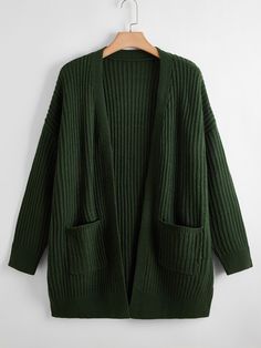 Dark Green Casual  Long Sleeve Acrylic Plain Coat Embellished Medium Stretch Fall/Winter Plus Size Knitwear Cardigan Verde, Dark Green Cardigan, Plain Coats, Cardigan Plus Size, Comfy Jumpsuits, Áo Len Cardigan, Plus Size Cardigans, Green Cardigan, Urban Looks