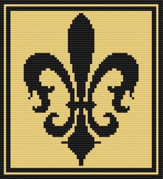 a black and yellow cross stitch pattern with a fleur de lis