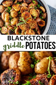 black stone grilled potatoes with herbs and garnishes