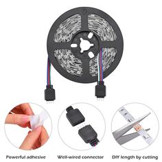 the led strip is being used to light up an area with different types of wires