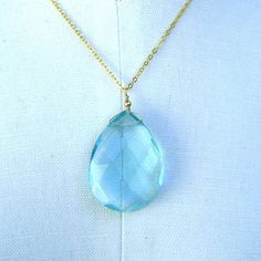 Faceted teardrop shaped light blue Quartz necklace on 16 inch 14K gold fill chain. Sprin clasp Retail- $56.00 Wooden Bangle, Blue Quartz, Vintage Belts, Quartz Necklace, Gold Filled Chain, Silver Studs, Necklace Etsy, Light Blue, Jewelry Necklaces