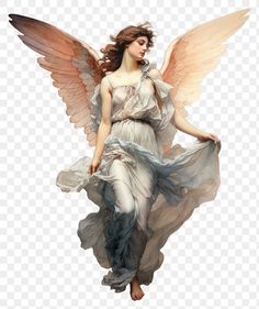 an angel with long hair and wings flying in the air, transparent background png