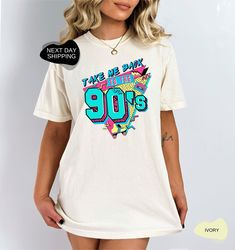 "Take Me To The Back 90s Shirt, 90s Shirt, Gift for Her, 90s Party Shirt, 90s Lover Shirt, Retro 90s Shirt, Vintage Shirt  📣 Please check all photos for details. 📣 Use \"Add message to Seller\" link on the checkout page to send a message or important details for your order. 📣 We use Bella Canvas and Gildan when we have a shortage of stocks. 📣 Our printing method is Decal Printing, Premium Vinyl and Heat Press. 📣 How Do I Order? - Please check all size chart measurements ( width and length) 90s Style Summer Shirt With Funny Print, 90s Inspired Streetwear Summer Shirt, 90s Inspired Summer Streetwear Shirt, 80s Tees, 80s Shirts, 90s Party, 90s Shirts, Take Me Back, Print Decals