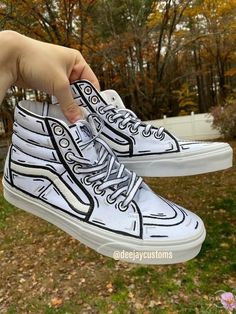 Sk8 High Vans, High Vans, Painted Shoes Diy, Custom Painted Shoes, Diy Sneakers, White Cartoon, Sneakers Athletic