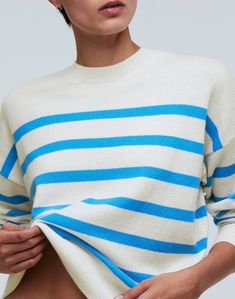 (Re)sponsible Cashmere Oversized Crewneck Sweater in Stripe Stripe Jumper, Chunky Jumper, Oversized Crewneck, Stripes Texture, Madewell Sweater, Knitting Women, Softest Sweater, Knitted Jumper, Striped Sweater