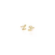 The 14kt AMELIA script initial earrings measure 5.25mm height. Earrings are sold individually as singles.Due to its custom nature, please allow 2-3 weeks for this item to ship. Minimalist Yellow Gold Initials Earrings, 14k Yellow Gold Earrings With Initials, Gold Earrings With Initials In 14k Gold, Diamond Letters, Initial Stud Earrings, Initial Earrings Studs, Script Initial, Diamond Signet Ring, Initial Earrings