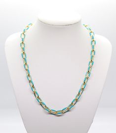 The Turquoise Tipped Chain Necklace is a stylish accessory featuring a chain adorned with vibrant turquoise-tipped elements, creating a colorful and eye-catching design. This necklace effortlessly combines modern flair with a touch of bohemian charm, making it a versatile and trendy addition to your jewelry collection. Cheap Turquoise Chain Necklace, Turquoise Metal Necklace With Adjustable Chain, Turquoise Necklace With Adjustable Metal Chain, Turquoise Adjustable Chain Necklace, Adjustable Turquoise Chain Necklace, Turquoise Beaded Chain Necklace In Metal, Turquoise Metal Chain Necklace, Turquoise Beaded Metal Necklace, Turquoise Necklace With Adjustable Chain