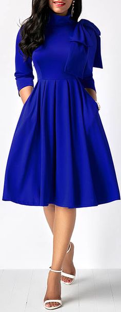 dress, royal blue dress, midi dress, long sleeve dress, party dress, highwaist dress, cute dress, knee length dress, simiformal dress, classy dress, rosewe dress, cocktail dress, dress for work, dress outfits, winter dress outfits, winter fashion, winter clothing, dress style, rosewe dress, free shipping worldwide at Rosewe.com. Blue Work Dress, Party Dress Classy, Dress Modest, Modest Dress, Dress Classy, Dresses Modest, Green Tie, Dresses Dresses, Work Dress