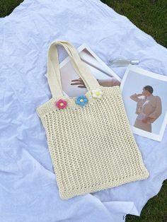 BagForLove - Chic Hollow Knit Tote: Sleek Spring Crochet Knitted Tote Bag, Cream Crochet Bag For Spring, Cream Knitted Summer Bag, Cream Knitted Bag For Summer, Casual Cream Crochet Bag For Spring, Trendy Spring Crochet Bag, Knit Beach Bags, Spring Beach Crochet Bag, Beach Crochet Knit Bag