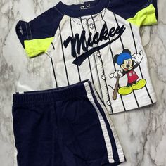 Size 24 Month 2 Piece Mickey Mouse Shorts & Short Sleeved Short Baseball Themed Set, Never Worn, Design As Shown, Great Deal For Authentic Disney Items! Playful Sports Cotton Sets, Sporty Blue Bottoms For Playtime, Cute Blue Shorts For Playtime, Blue Cotton Play Sets, Playful Blue Short Sets, Blue Short Playtime Sets, Blue Short Sets For Playtime, Navy Cotton Playtime Sets, Cotton Navy Sets For Playtime