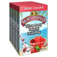 three boxes of margaritaville strawberry drink mix