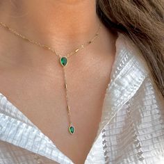 Looking for an elegant piece of jewelry or need a beautiful gift for someone you care about? Well look no further. Introducing our Emerald Necklace that is pretty and trendy. Whether worn as a standalone statement or layered with other pieces, this treasure is sure to become a cherished symbol of connection and love. Each item is made-to-order, which gives our pieces a unique meaning that is specific and special to you. I T E M ∙ S P E C I F I C A T I O N S *  CHAIN LENGTH: 41.5 cm + 5cm extensi Fine Jewelry Drop Necklace As Gift, 14k Gold Drop Necklace With Clavicle Chain As Gift, Minimalist Gold Plated Drop Jewelry, Fine Jewelry 14k Gold Drop Necklace For Gift, Dainty Green Jewelry With Simple Design, Gold Plated Drop Necklace With Adjustable Chain For Gift, 14k Gold Drop Necklace Gift, 14k Gold Drop Necklace As Gift, 14k Gold Fine Jewelry Drop Necklace As Gift