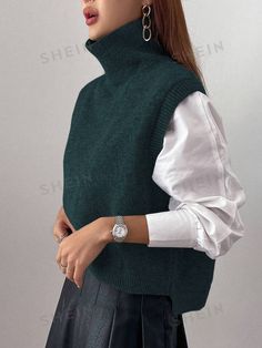 Green Non-stretch Tops For Winter, Winter Layering Solid Color Sweater Vest, Fall Stretch Crew Neck Sweater Vest, Soft Knit Acrylic Tops For Layering, Acrylic Soft Knit Tops For Layering, Cozy Acrylic Tops For Layering, Cozy Acrylic Top For Layering, Trendy Sweater Vest For Layering, Trendy Crew Neck Sweater Vest For Fall